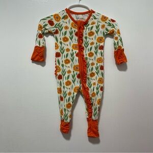 Dede Raad x Poppy Kids Floral Orange Kids One Piece bamboo footie pajama